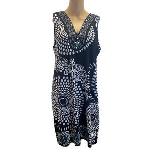 TATIANA B Women’s Size L Black White  Embroidered Beaded Sleeveless Retro Dress